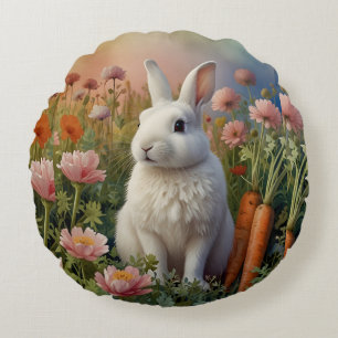 Blossom Bunny & Carrot Patch Round Pillow 