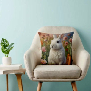Blossom Bunny & Carrot Patch Throw Pillow 