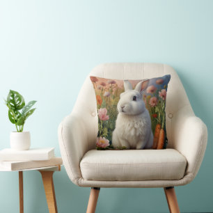 Blossom Bunny & Carrot Patch Throw Pillow