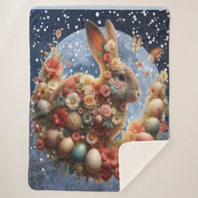 Blossom Bunny Easter  Sherpa Blanket (Front)