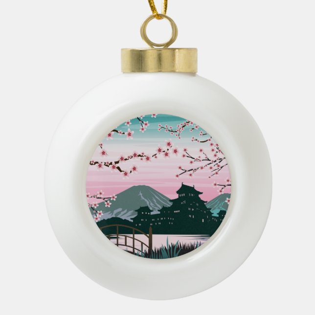 Blossom Ceramic Ball Christmas Ornament (Front)