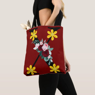 Blossom Contrast – Romantic Rose & Daisy Tote Bag