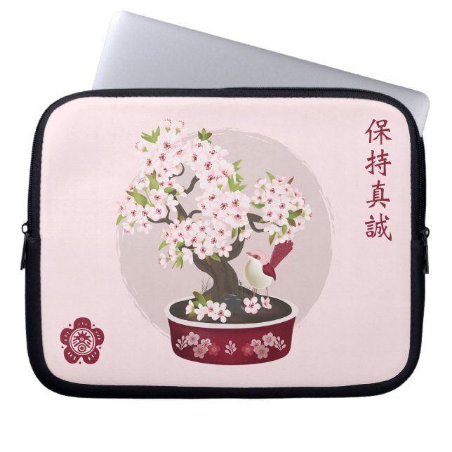 Blossom floral bonsai bird Asian graphic design Laptop Sleeve (Front)