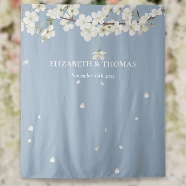Blossom Floral Dusty Blue Wedding Photo Backdrop  Tapestry (Creator Uploaded)