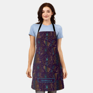 Blossom floral pattern purple personalised name  apron