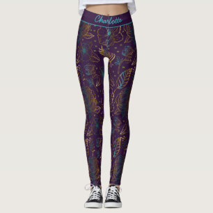 Blossom floral pattern purple personalised name leggings