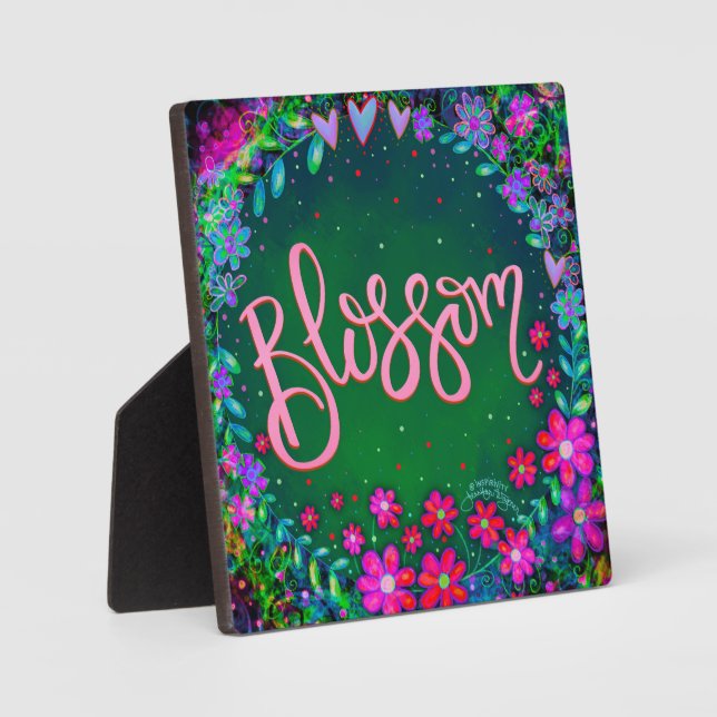 Blossom Green Pink Floral Fun Inspiring Easel Plaque (Front)