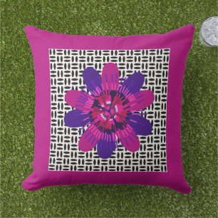 Blossom in Pink and Purple on Black and White Cushion