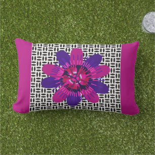 Blossom in Pink and Purple on Black and White Lumbar Cushion