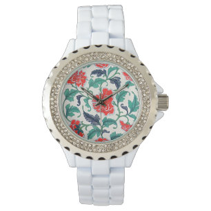 Blossom in Time: Elegant Red Floral Vintage Watch