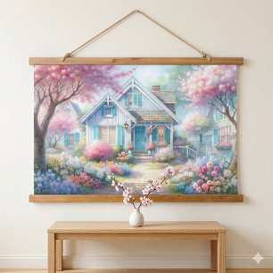 Blossom Lane Blue Cottage Garden Hanging Tapestry