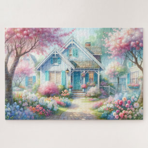 Blossom Lane Blue Cottage Garden Jigsaw Puzzle