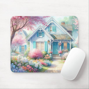 Blossom Lane Blue Cottage Garden Mouse Pad
