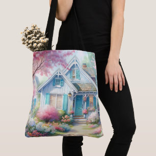 Blossom Lane Blue Cottage Garden Tote Bag