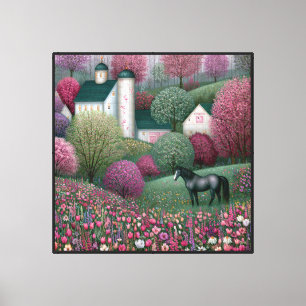 Blossom Meadow Hillside Horse Farm Canvas Print