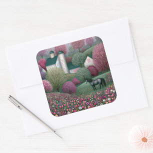 Blossom Meadow Hillside Horse Farm Square Sticker