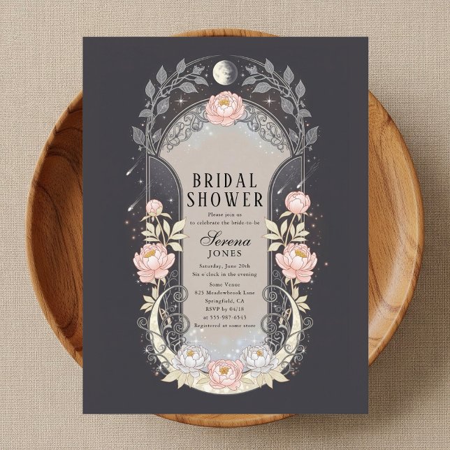 Blossom Moon Celestial Art Nouveau Bridal Shower Invitation Postcard (Creator Uploaded)