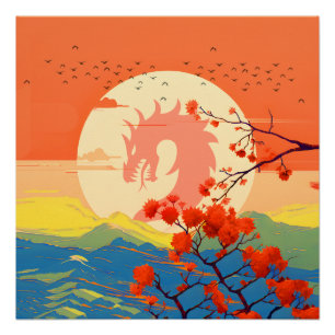 BLOSSOM NATURE MOUNTAIN DRAGON POSTER