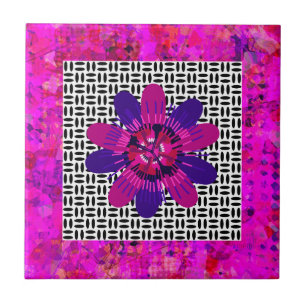 Blossom Petals in Pink and Purple Black and White Ceramic Tile