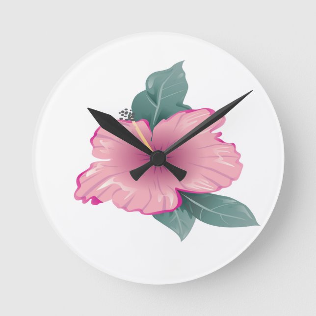 Blossom  petals of flower  with green leaves round clock (Front)