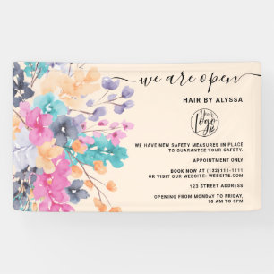 Blossom pink country floral watercolor We're open Banner