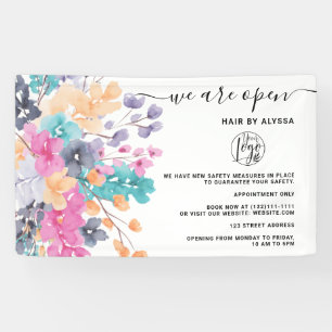 Blossom pink country floral watercolor We're open  Banner
