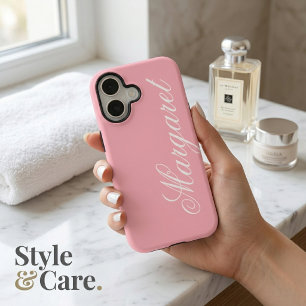 Blossom Pink Personalised Name Elegant Stylish iPhone 16 Case