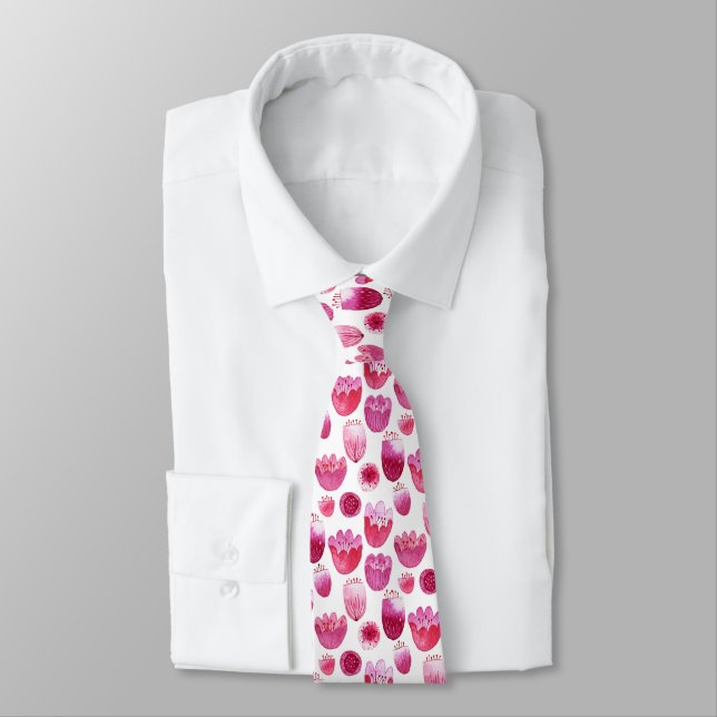 Blossom Pink Watercolor Flower Tie (Tied)