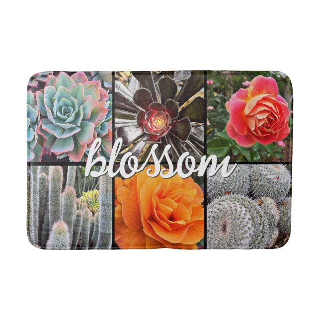 Blossom Quote Cacti Roses Botanical Photo Modern Bath Mat (Front)