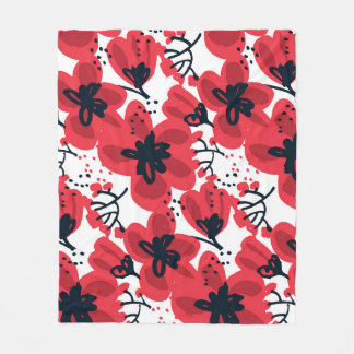 Blossom Red: Abstract Hand-Drawn Pattern. Fleece Blanket