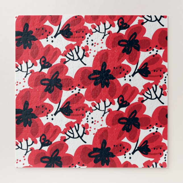 Blossom Red: Abstract Hand-Drawn Pattern. Jigsaw Puzzle (Vertical)
