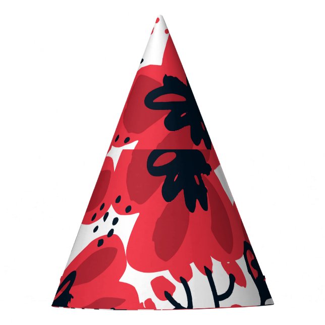 Blossom Red: Abstract Hand-Drawn Pattern. Party Hat (Front)