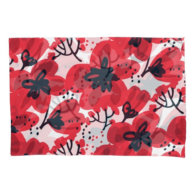 Blossom Red: Abstract Hand-Drawn Pattern. Pillowcase (Front)