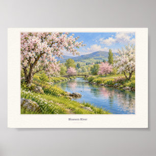 Blossom River Spring Landscape Art Print