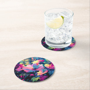 Blossom Rush Spring Floral Garden Round Paper Coaster