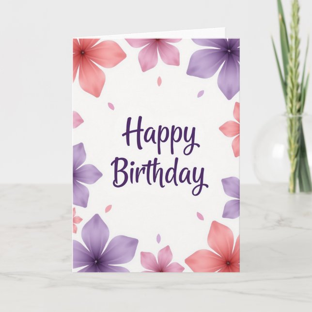 Blossom Script Birthday Card (Front)