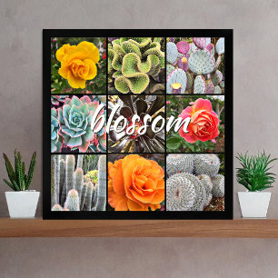 Blossom Script Modern Cacti Roses Pattern Photo Poster