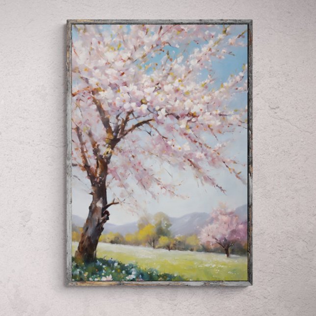 Blossom Serenity: Tree in Grass Field oil Painting Poster (Creator Uploaded)
