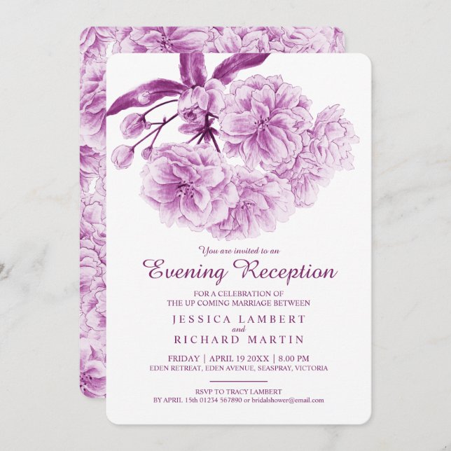 Blossom spring purple dusk evening reception invitation (Front/Back)