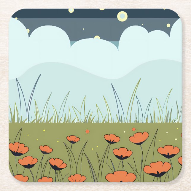 Blossom Starry Night Square Paper Coaster (Front)