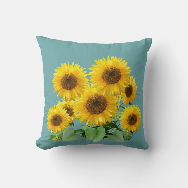Blossom Sunflowers on Teal Cushion (Front)