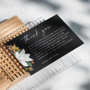 Blossom vintage camellia. Black floral wedding Thank You Card