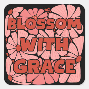 blossom with grace pink wildflower square sticker