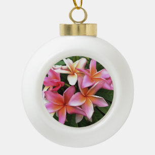 Blossom Wreath Of Pale Pink Frangipani Ceramic Ball Christmas Ornament