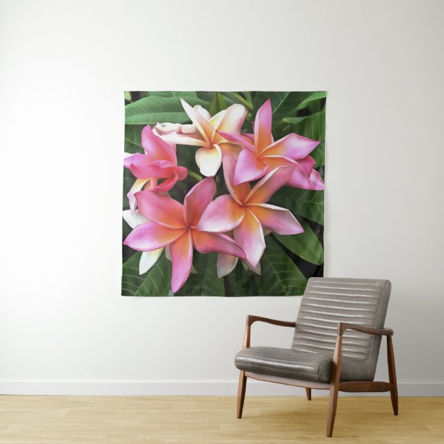 Blossom Wreath Of Pale Pink Frangipani Tapestry (In Situ)
