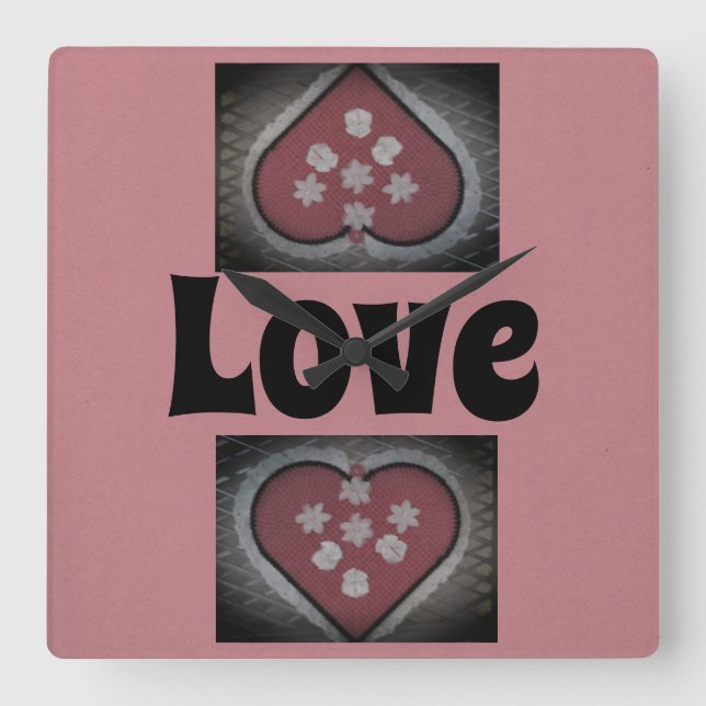 Blossomed Hearts Square Wall Clock (Front)