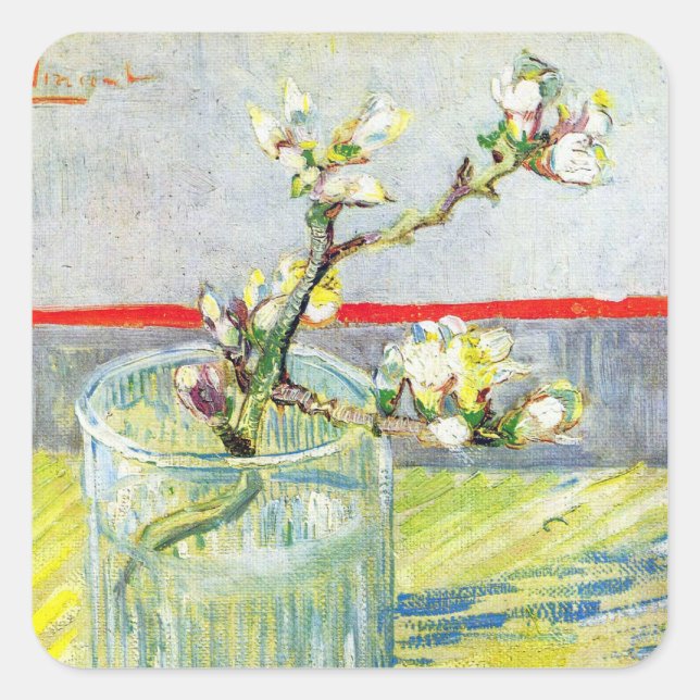 Blossoming Almond Branch by Vincent van Gogh Square Sticker (Front)