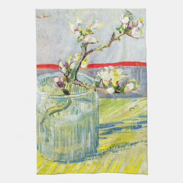 Blossoming Almond Branch by Vincent van Gogh Tea Towel (Vertical)
