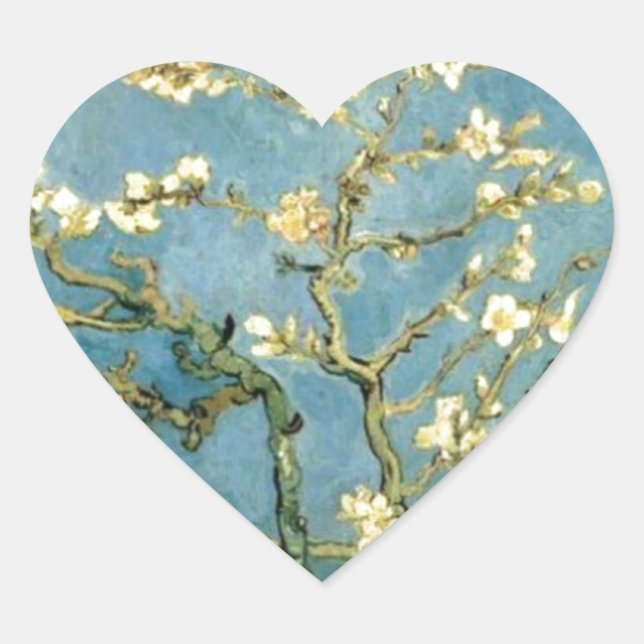 Blossoming Almond Tree by Van Gogh Heart Sticker (Front)