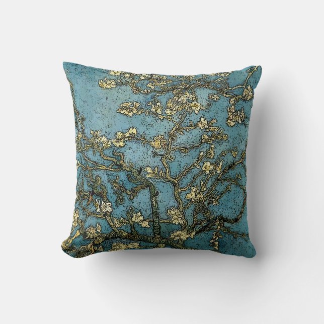 Blossoming Almond Tree (van Gogh) Grunge Cushion (Front)
